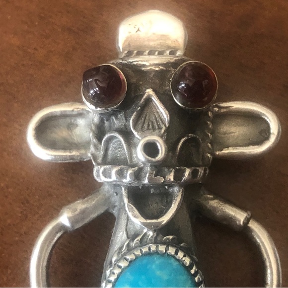 3” Navajo Indian  Silver Turquoise Kachina Pendant Jewelry - Picture 2 of 10